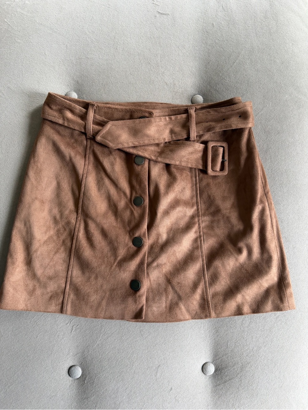 Forever 21 Brown Suede-Look Button Front Belted Mini Skirt